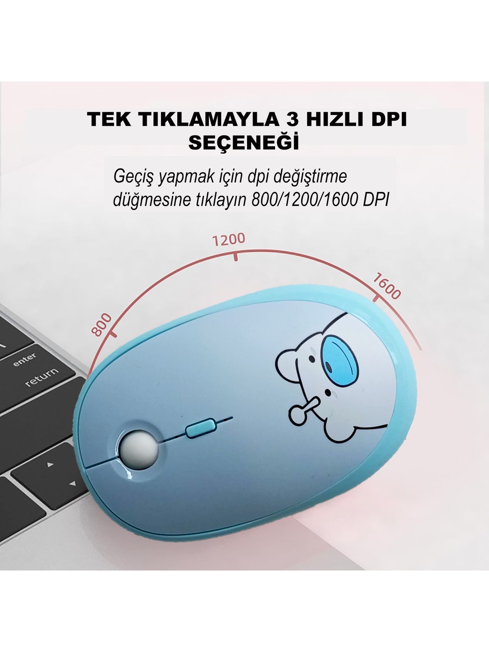 Mofii Hellobear Yuvarlak Tuşlu Ayıcık Desenli Kablosuz Mavi Klavye Mouse Set